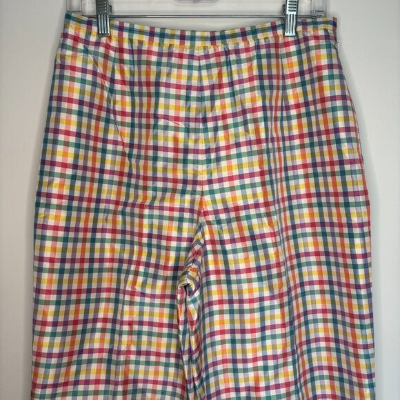 TALBOTS 100% Silk Pastel Plaid Cropped Pant Womens 10 Side Zip Flat Front - Picture 5 of 7